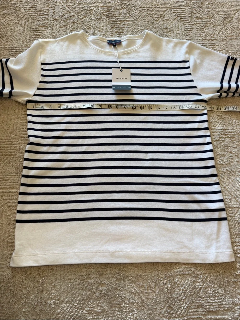 Armor-Lux Amiral Breton Stripe Long Sleeve Shirt XL White Navy 100% Cotton